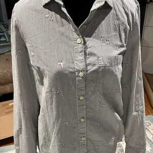 Old Navy Black and White Embroidered Button Down Shirt